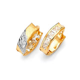 Huggie Earrings with White CZ in 14K Two-Tone Gold