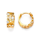 Heart Huggie Earrings with White CZ in 14K Gold
