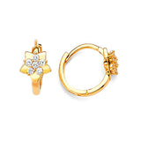 Flower Huggie Earrings with White CZ in 14K Gold