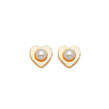Heart Stud Earrings with Pearl in 14K Gold and Butterfly Backing