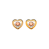 Heart Stud Earrings with White CZ in 14K Two-Tone Gold and Butterfly Backing
