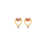 Heart Stud Earrings with White CZ in 14K Two-Tone Gold and Butterfly Backing