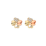 Heart Stud Earrings with White CZ in 14K Two-Tone Gold and Butterfly Backing