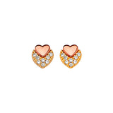 Heart Stud Earrings with White CZ in 14K Two-Tone Gold and Butterfly Backing