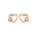 Heart Stud Earrings with White CZ in 14K Two-Tone Gold and Butterfly Backing