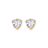 Heart Solitaire Stud Earrings with White CZ in 14K Gold and Butterfly Backing