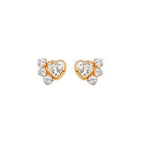 Heart Stud Earrings with White CZ in 14K Gold and Screw Backing