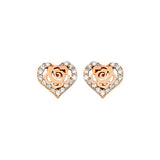 Heart Stud Earrings with White CZ in 14K Two-Tone Gold and Butterfly Backing