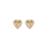 Heart Stud Earrings with White CZ in 14K Gold and Screw Backing