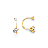 Telephone Stud Earrings with White CZ in 14K Gold and Screw Backing