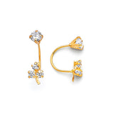 Telephone Stud Earrings with White CZ in 14K Gold and Screw Backing