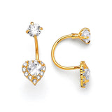 Telephone Stud Earrings with White CZ in 14K Gold and Screw Backing