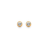 Solitaire Stud Earrings with White CZ in 14K Gold and Screw Backing