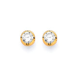 Solitaire Stud Earrings with White CZ in 14K Gold and Screw Backing