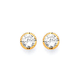 Solitaire Stud Earrings with White CZ in 14K Gold and Butterfly Backing