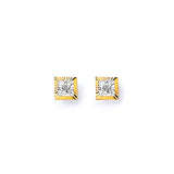 Solitaire Stud Earrings with White CZ in 14K Gold and Butterfly Backing