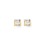 Solitaire Stud Earrings with White CZ in 14K Gold and Butterfly Backing
