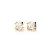 Solitaire Stud Earrings with White CZ in 14K Gold and Butterfly Backing