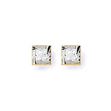 Solitaire Stud Earrings with White CZ in 14K Gold and Screw Backing