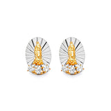 Guadalupe Stud Earrings with White CZ in 14K Two-Tone Gold and Screw Backing