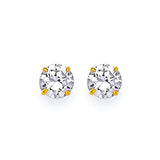Solitaire Stud Earrings with White CZ in 14K Gold and Screw Backing