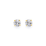 Solitaire Stud Earrings with White CZ in 14K Gold and Screw Backing