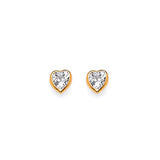 Heart Solitaire Stud Earrings with White CZ in 14K Gold and Butterfly Backing