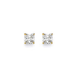 Solitaire Stud Earrings with White CZ in 14K Gold and Screw Backing