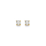 Solitaire Stud Earrings with White CZ in 14K Gold and Screw Backing