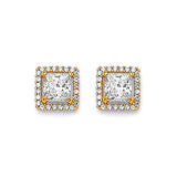 Stud Earrings with White CZ in 14K Gold and Butterfly Backing
