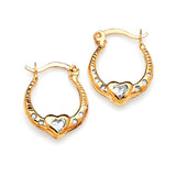 Scallop Hoop Earrings with White CZ in 14K Two-Tone Gold