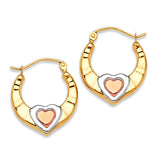 Heart Scallop Hoop Earrings in 14K Tri-Color Gold