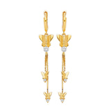 Butterfly Tassel Earrings with White CZ in 14K Gold