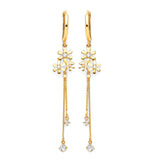 Flower Tassel Earrings with White CZ in 14K Gold