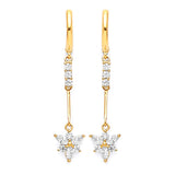 Flower Drop Earrings with White CZ in 14K Gold