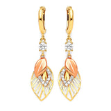 Leaf Drop Earrings with White CZ in 14K Two-Tone Gold