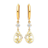 Flower Drop Earrings with White CZ in 14K Gold