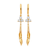 Leaf Tassel Earrings with White CZ in 14K Gold