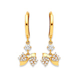 Ribbon Drop Earrings with White CZ in 14K Gold