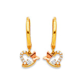 Heart Drop Earrings with White CZ in 14K Two-Tone Gold