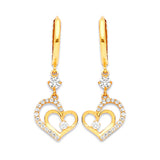 Heart Drop Earrings with White CZ in 14K Gold