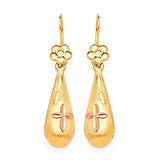 Cross Teardrop Earrings in 14K Two-Tone Gold