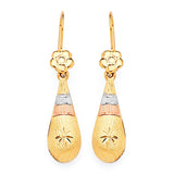 Flower Teardrop Earrings in 14K Tri-Color Gold