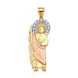 White CZ Saints Pendant in 14K Tri-Color Gold