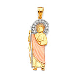 White CZ Saints Pendant in 14K Tri-Color Gold