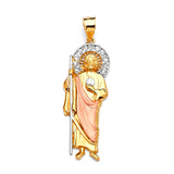 White CZ Saints Pendant in 14K Tri-Color Gold