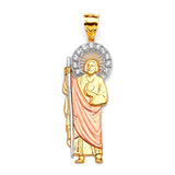 White CZ Saints Pendant in 14K Tri-Color Gold