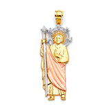 White CZ Saints Pendant in 14K Tri-Color Gold