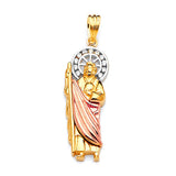 White CZ Saints Pendant in 14K Tri-Color Gold