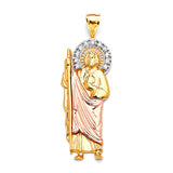 White CZ Saints Pendant in 14K Tri-Color Gold